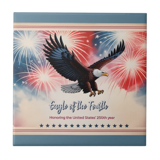 Patriotic Eagle Fireworks 1776–2026 US Keepsake タイル (正面)