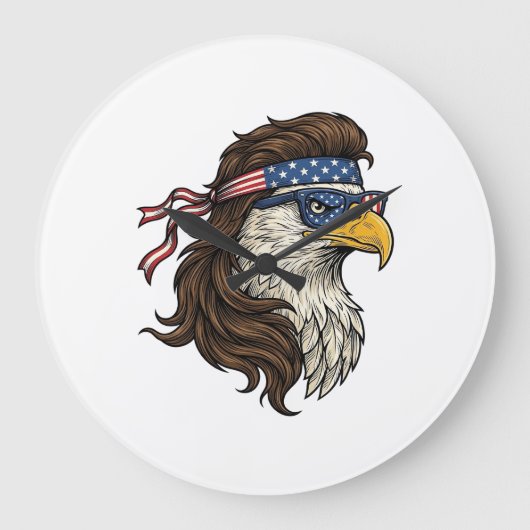 Patriotic Eagle Mullet Vintage Engraving Vector De ラージ壁時計 (正面)