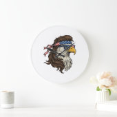 Patriotic Eagle Mullet Vintage Engraving Vector De ラージ壁時計 (ホーム)