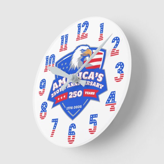 Patriotic Eagle Shield 250th Anniversary Acrylic ラウンド壁時計 (傾斜)
