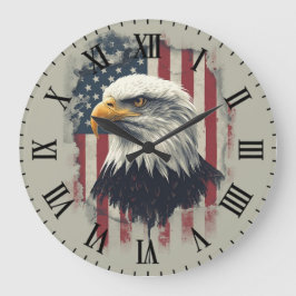 Patriotic Eagle Wall Clock USA Decor ラージ壁時計