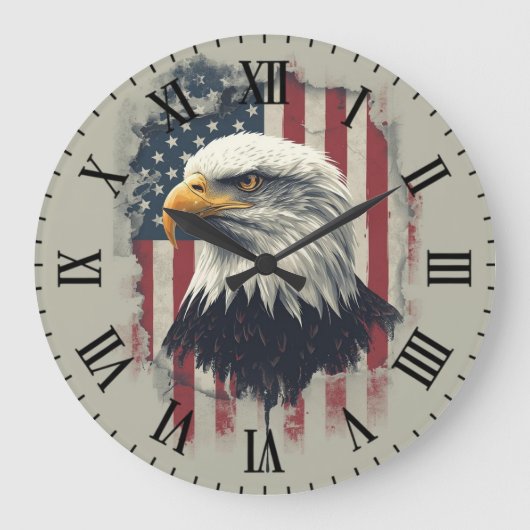 Patriotic Eagle Wall Clock USA Decor ラージ壁時計 (正面)