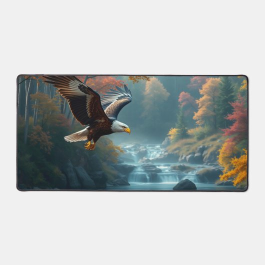 Patriotic Eagle Waterfalls Colorful Autumn Foliage デスクマット (正面)