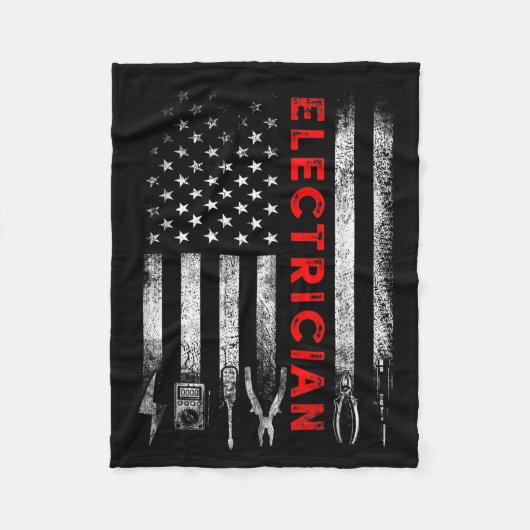 Patriotic Electrician American Flag Fathers Day  フリースブランケット (正面)