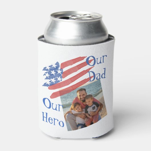 Patriotic Father's Day Stars & Stripes Photo 缶クーラー (缶正面)