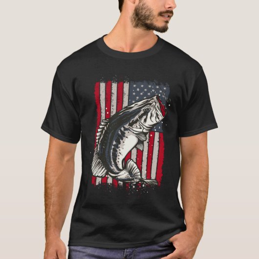 Patriotic Fisherman Angler Bass Fishing USA Flag F Tシャツ (正面)