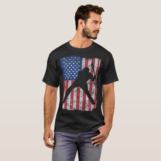 Patriotic Flag Baseball Softball 4 Th Of July Play Tシャツ (正面フル)