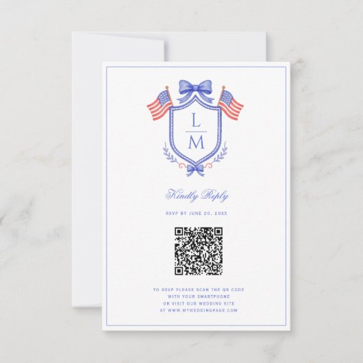 Patriotic Flag Crest | Monogram Wedding | QR RSVP (正面)