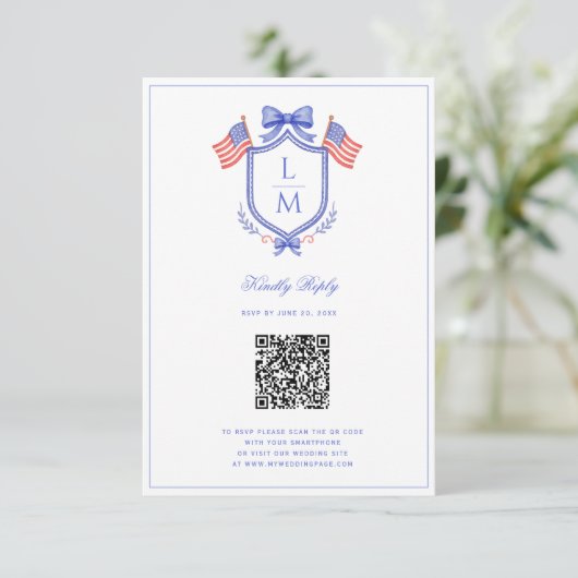 Patriotic Flag Crest | Monogram Wedding | QR RSVP (スタンド正面)