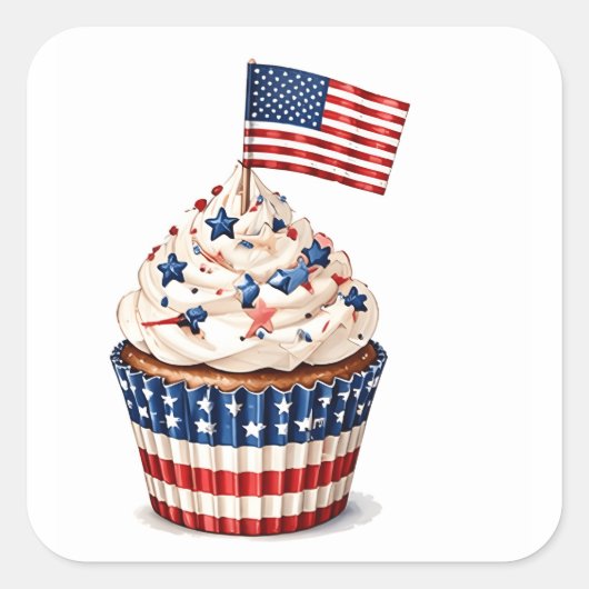 Patriotic flag cup cake muffin 4th of July  スクエアシール (正面)