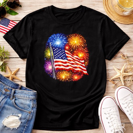 Patriotic Flag Fireworks  Tシャツ