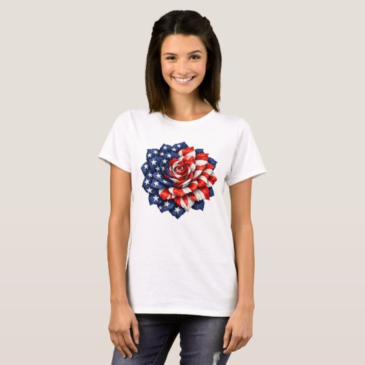 Patriotic Flag Floral Illustration Tシャツ (正面フル)
