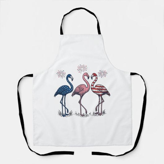 Patriotic Flamingo Trio Vintage Engraving Design_1 エプロン (正面)