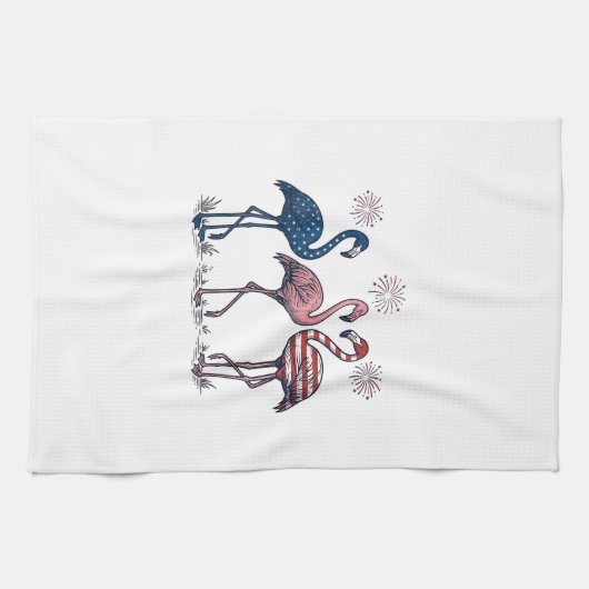Patriotic Flamingo Trio Vintage Engraving Design_1 キッチンタオル (横)