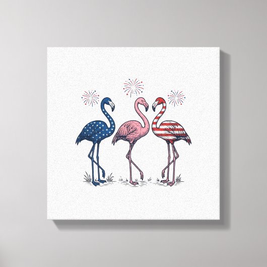 Patriotic Flamingo Trio Vintage Engraving Design_1 キャンバスプリント (正面)