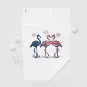 Patriotic Flamingo Trio Vintage Engraving Design_1 ゴルフタオル (インサイチュ)