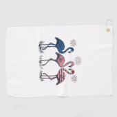 Patriotic Flamingo Trio Vintage Engraving Design_1 ゴルフタオル (横)