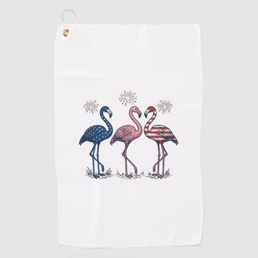 Patriotic Flamingo Trio Vintage Engraving Design_1 ゴルフタオル (正面)