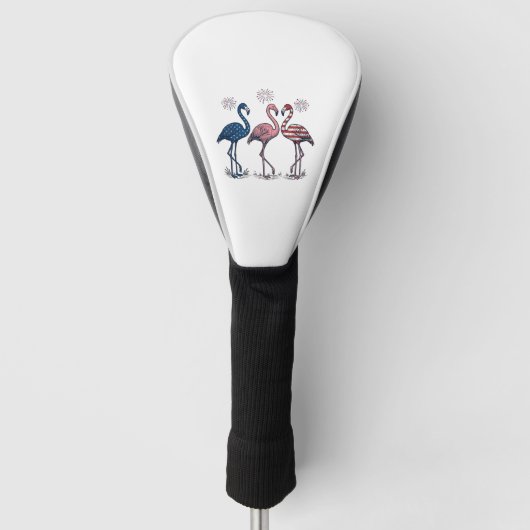 Patriotic Flamingo Trio Vintage Engraving Design_1 ゴルフヘッドカバー (正面)