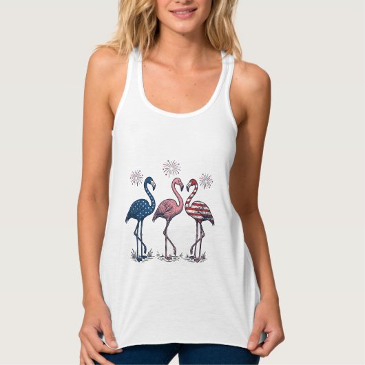 Patriotic Flamingo Trio Vintage Engraving Design_1 タンクトップ (正面)