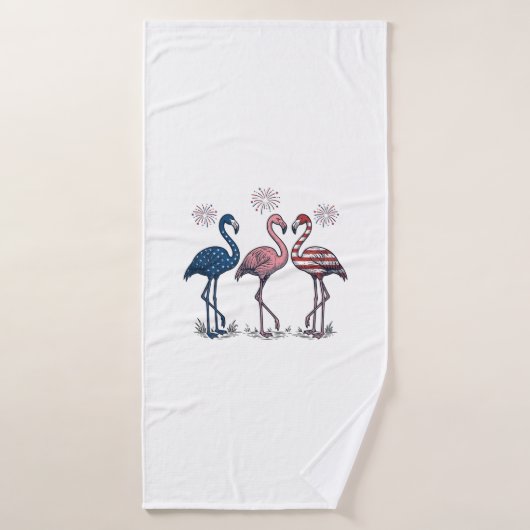 Patriotic Flamingo Trio Vintage Engraving Design_1 バスタオル (バスタオル)