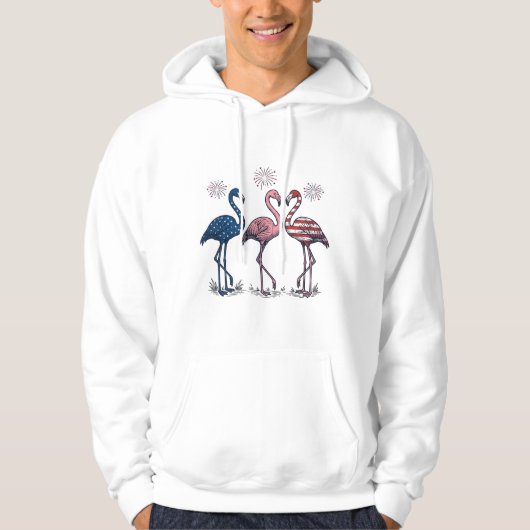 Patriotic Flamingo Trio Vintage Engraving Design_1 パーカ (正面)