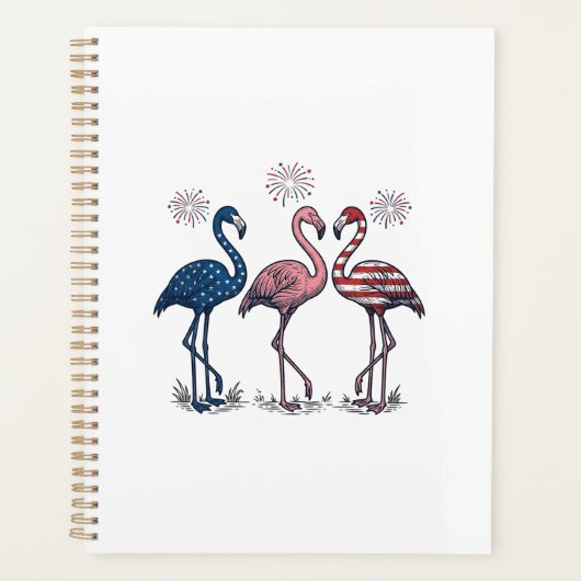 Patriotic Flamingo Trio Vintage Engraving Design_1 プランナー手帳 (正面)