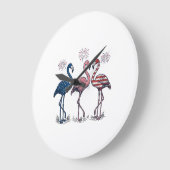 Patriotic Flamingo Trio Vintage Engraving Design_1 ラージ壁時計 (傾斜)