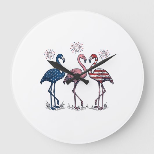 Patriotic Flamingo Trio Vintage Engraving Design_1 ラージ壁時計 (正面)