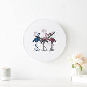 Patriotic Flamingo Trio Vintage Engraving Design_1 ラージ壁時計 (ホーム)