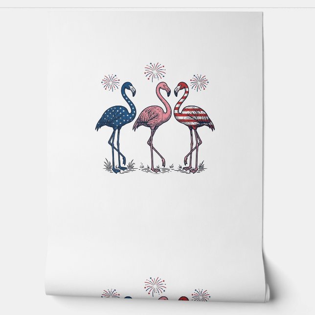 Patriotic Flamingo Trio Vintage Engraving Design_1 壁紙 (ほどく)