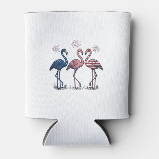 Patriotic Flamingo Trio Vintage Engraving Design_1 缶クーラー (正面)
