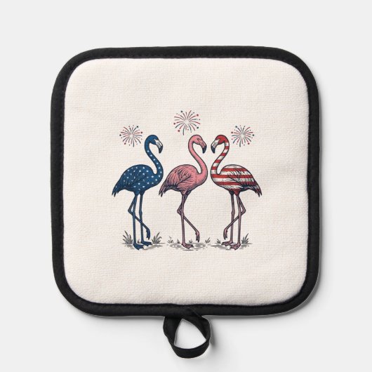 Patriotic Flamingo Trio Vintage Engraving Design_1 鍋敷き (正面)