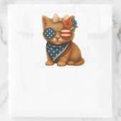 Patriotic floral coquette bow kitten スクエアシール (バッグ)