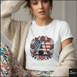 Patriotic Floral Letter A Wreath Design Tシャツ