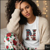 Patriotic Floral Letter N Wreath Design Tシャツ