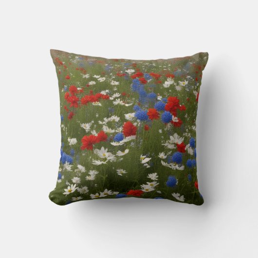Patriotic Floral Throw Pillow クッション (正面)