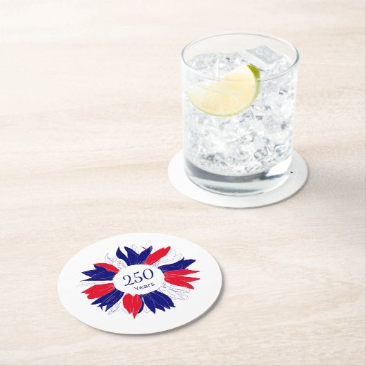Patriotic Floral USA 250 Years 4th of July  ラウンドペーパーコースター (インサイチュ)