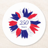 Patriotic Floral USA 250 Years 4th of July  ラウンドペーパーコースター (正面)