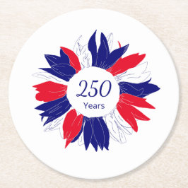 Patriotic Floral USA 250 Years 4th of July  ラウンドペーパーコースター