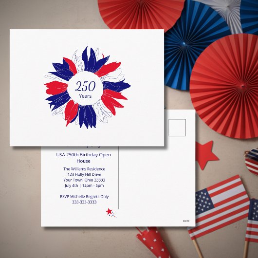 Patriotic Floral USA 250 Years Fourth of July BBQ シーズンポストカード