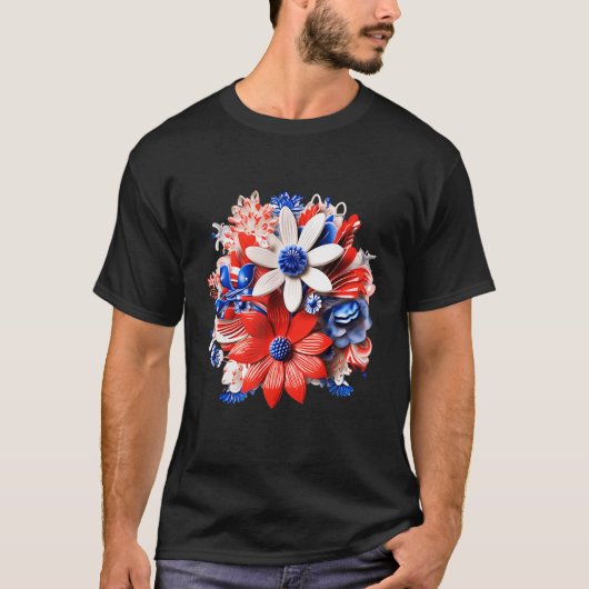 Patriotic Flowers in Red White & Blue 4th of July Tシャツ (正面)
