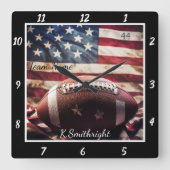 Patriotic Football Flag  スクエア壁時計 (正面)