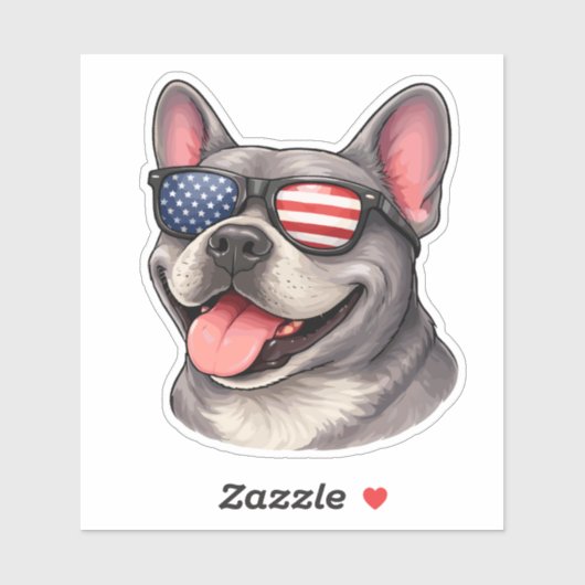 Patriotic French Bulldog Wearing American Flag シール (シート)