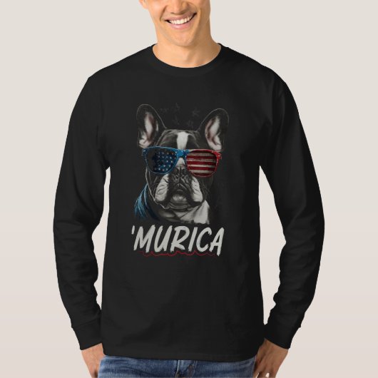 Patriotic Frenchie Dog Murica 4th of July French B Tシャツ (正面)