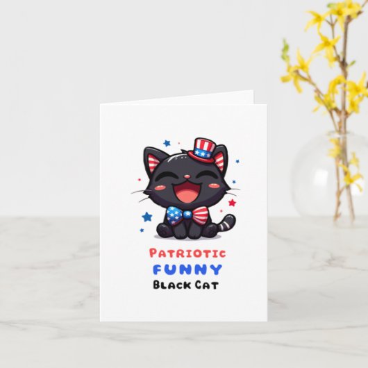 Patriotic Funny Black Cat Card  カード (黄色い花)