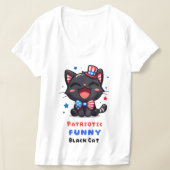 Patriotic Funny Black Cat Shirt for 4th July Tシャツ (レイダウン)