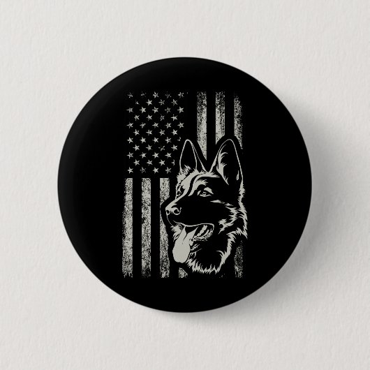 Patriotic German Shepherd American Flag 4th Of Jul 缶バッジ (正面)