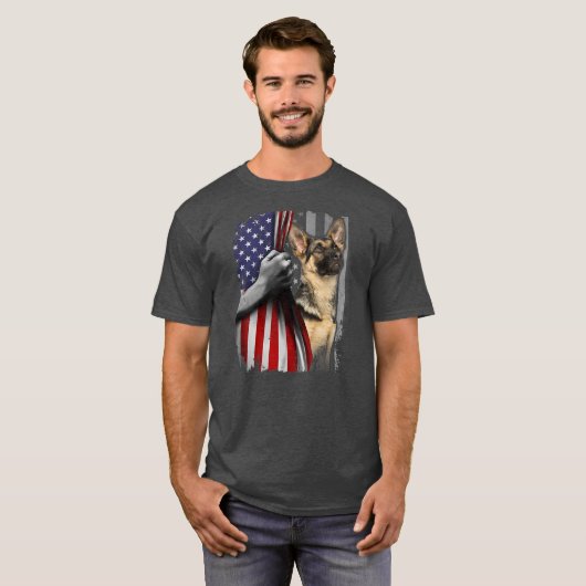 Patriotic German Shepherd American Flag Dog Lover Tシャツ (正面フル)