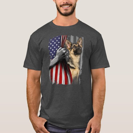 Patriotic German Shepherd American Flag Dog Lover Tシャツ (正面)